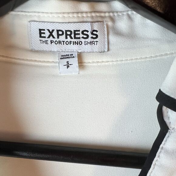 Express Portofino Shirt Womens Size S White Black Trim Long Sleeve Sheer Pockets - Picture 5 of 10